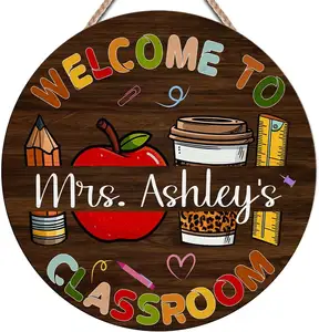 Teacher Round Wooden Hanging Wall Art Back To School Welcome Classroom Decor for School Classroom Wall Decor