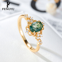 Bague ovale de luxe en or 14 carats avec agate mousse, en argent sterling 925, bagues de mode avec pierres précieuses pour femmes, bijoux fins personnalisés de créateur, vente en gros