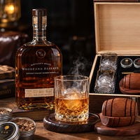 Kit fumeur à cocktails en fût de bois, ensemble fumeur à whisky avec torche, 6 copeaux de bois, coffret cadeau en bois pour Bourbon Old Fashioned, cadeau pour homme