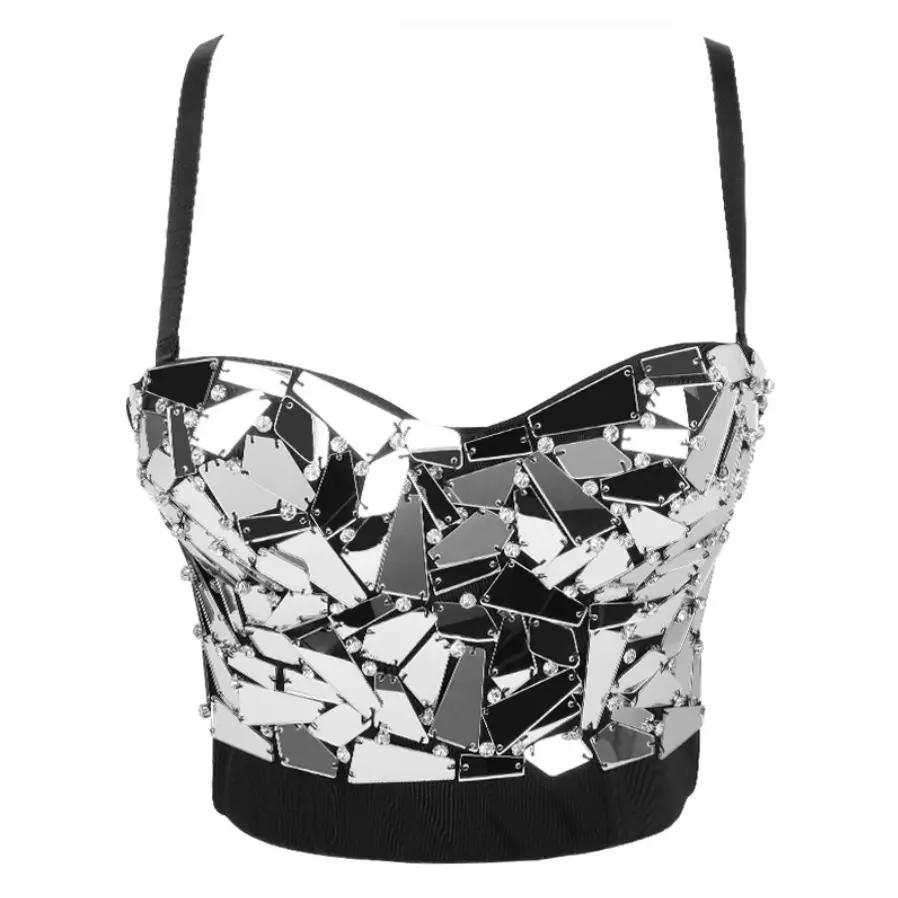 Top cropped sensual strass feminino, top curto espartilho festa clube dança roupas 1798