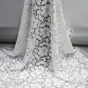 White Red Ivory Color Satin Chemical Lace Fabric 130CM Wide Flower Embroidery Guipure Lace Polyester Lace Fabric For Women
