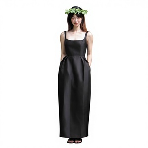 Vestido de Gala Largo con Escote Cuadrado Negro y Tirantes de Diamantes, Estilo Clásico, de Satén de Secado Rápido, para Reunión Anual, <span class=keywords><strong>Triumph</strong></span> - Product Image 1