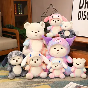 Disfraz Lina de oso de peluche, oso blanco de peluche con Stitch Kuromi, ropa, oso, juguetes de peluche, juguete de Animal suave y esponjoso para niñas