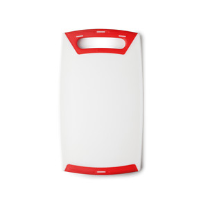 Tagliere in resina bianco con manico rosso, misura media, per uso in cucina - Product Image 1