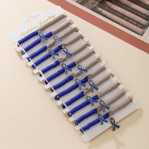 Bracelet à breloques ruban bleu en alliage de zinc, bijoux de mode superposés perlés, cadeau de sensibilisation à la santé pour femme - Product Image 1