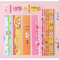 Ensemble de 5 crayons écologiques de style animal mignon, logo personnalisé, boîte cadeau, huit couleurs, fournitures scolaires, cadeau pour enfants