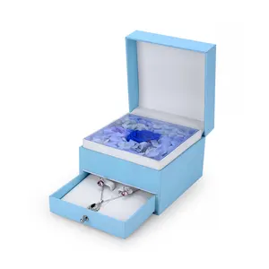 Hot Sales New Design Logo Jewel Case Rose Flower Box With Drawer For Jewelry