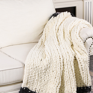 <strong>Chunky</strong> <strong>Knit</strong> Blanket Black Grey White <strong>Throw</strong> Warm Soft Cozy for Sofa Bed Boho Home DecorBeautiful Home DecorCouch Bed Blanket Gift - Product Image 2