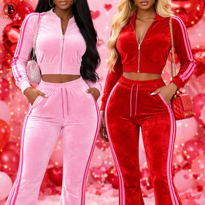 Conjunto de Dos Piezas 2026, Conjunto de Terciopelo a Juego para Mujer, Ropa Femenina de Marca, Chaqueta de Terciopelo a Rayas con Logotipo Personalizado, Pantalones Acampanados - Product Image 1