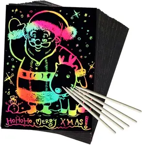 Christmas Rainbow Scratch Paper Art Set Magic Black Scratch Paper Scratch it Off Art Crafts Notes Sheets Cards