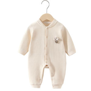 Mono de bebé de algodón puro para primavera y otoño, ropa de exterior tipo gofre para recién <span class=keywords><strong>nacido</strong></span>, sin costuras, con costuras planas. - Product Image 1