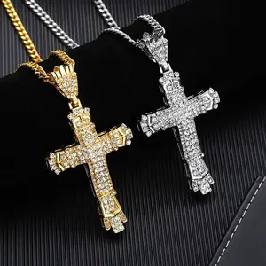 Vente chaude De Luxe Alliage Punk Plein Diamant Mode Pendentif Hip Hop Croix Collier