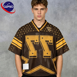 QZFSO Custom Hip Hop Vintage Sublimation Soccer T Shirt American Football Uniform <b>Top</b> Rhinestone Mesh Fabric Rugby Sport Jersey - Product Image 1