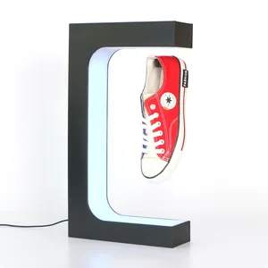 E forma base de levitação magnética flutuante sapatos display stand com material acrílico luzes led