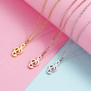 Collier vintage en acier inoxydable pour femmes et filles, pendentif avec symbole musicale, en or véritable, symbole musical, 1 pièce - Product Image 4