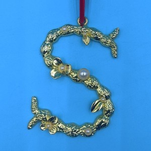 Alloy Letter S Ornament <b>Gold</b> Pearl Decor <b>Christmas</b> <b>Tree</b> Hanging Home Decoration Personal Gift Handmade Craft - Product Image 1