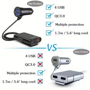 ที่ชาร์จในรถยนต์ 35W 4 พอร์ต USB 8A QC3.0 สายต่อ 1.8 ม. สำหรับที่นั่งด้านหน้าและด้านหลัง ชาร์จเร็วสำหรับโทรศัพท์มือถือในรถยนต์ - Product Image 4