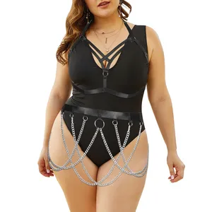 Plus Size BH Strumpfband Bondage Cage Harness Dessous Dancing Wear Unterwäsche Set Strumpfband Gürtel Träger Ganzkörper mit Kette