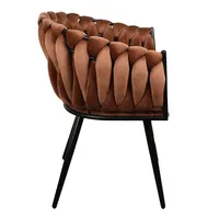 Chaise de salle à manger rembourrée en tissu brun foncé avec accoudoir, salon élégant, loisirs
