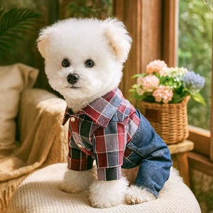 เสื้อผ้าสัตว์เลี้ยงขายส่ง ชุดสุนัขสี่ขาแบบสั่งทำพิเศษสำหรับฤดูใบไม้ผลิ กางเกงยีนส์ผ้าลูกฟูกแบบมีสายรัด ชุดจั๊มสูทสำหรับสุนัขพันธุ์เล็ก - Product Image 2
