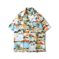 Polo Aloha Rétro Délavé à Imprimé Tribal Polynésien Ample Unisexe Séchage Rapide Couleurs Inaltérables Chemise de Camp pour Plage Surf Décontracté Vacances
