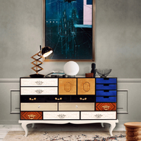 Buffet contemporain de luxe moderne pour salon et salle à manger avec verre trempé et 15 tiroirs
