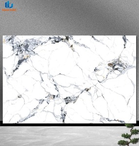 Nouvelle Arrivée <span class=keywords><strong>Dalle</strong></span> de Pierre Frittée Brillante 1000x3000mm Antidérapante Résistante aux Acides Grain Continu Infini Veines Blanches Bleues Dorées pour Mur - Product Image 1