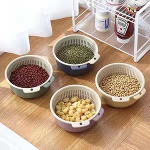 Cesta de plástico de doble capa para lavar verduras con drenaje para uso en la cocina, tamaños pequeño, mediano y grande - Product Image 4
