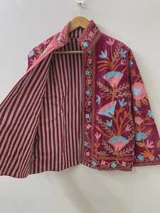เสื้อแจ็คเก็ตปักลายดอกไม้กำมะหยี่สไตล์ซูซานี  งานแฮนด์เมด  แบบโบโฮ  รักษ์โลก  ระบายอากาศได้ดี  เสื้อคลุมฤดูหนาว  ของขวัญสำหรับเธอ - Product Image 2