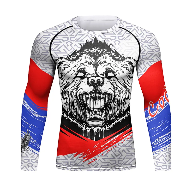 Venta caliente Tigre Impresión de manga larga Transpirable Gráfico Gimnasio Hombres Camisa Sudadera de compresión Entrenamiento Ropa deportiva de secado rápido personalizada