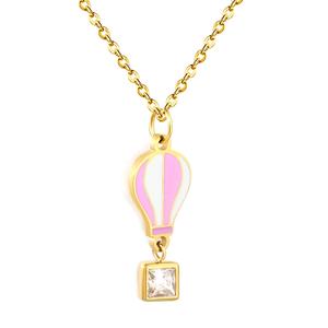 Collar de Cadena con Circonita Cúbica Cuadrada, Joyería de Acero Inoxidable, Chapado en Oro de 18K, Collar con Colgante de Globo Aerostático Esmaltado para Niñas - Product Image 2