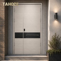 Porte d'entrée en acier à rayures horizontales, personnalisable, à double battant, pour maison jumelée et complexe d'appartements
