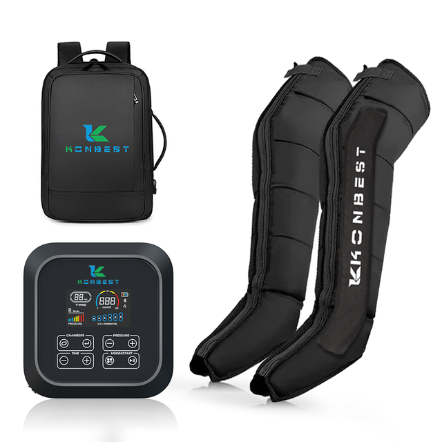 KONBEST Leg Massage Air Compression Recovery Boots 6 Chambers 6 Modes Pulse Digital Rechargeable 30-260mmHg Pressure Lymphatic