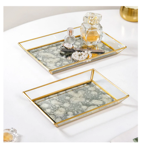 Plateau de rangement en verre plaqué or, fait main, design élégant, plat de service, vaisselle de cuisine, plateau de table, plateau de service moderne en verre - Product Image 5