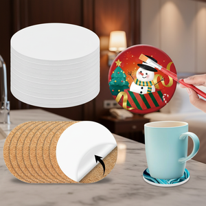 Sous-verres ronds en céramique brute écologiques style bohème, avec support en liège, pour impression UV – Nouveauté très prisée - Product Image 2