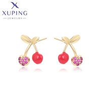 X001152036 Joyería XUPING, Pendientes de Mujer con Diseño de Cereza, Chapados en Oro de 14k, Lindos, Modernos y a la Moda