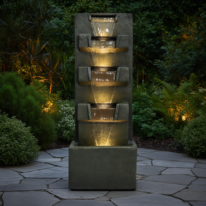 Fuente de agua moderna de hormigón de 39.3 pulgadas de altura con luces LED para decoración del hogar, jardín y patio trasero. - Product Image 2