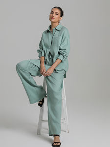 Pantaloni Casual da <span class=keywords><strong>donna</strong></span> alla moda abito 100% <span class=keywords><strong>lino</strong></span> protezione solare camicia a maniche lunghe camicetta traspirante semplice temperamento lana - Product Image 2