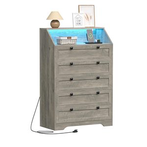 Commode SENYU à 5 tiroirs avec station de charge, design moderne avec colonnes et éclairage LED - Product Image 3