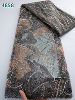 Tissu de dentelle africaine de luxe avec perles et paillettes, vente en gros, dentelle française en tulle de haute qualité pour robes de mariée pour femmes 4858