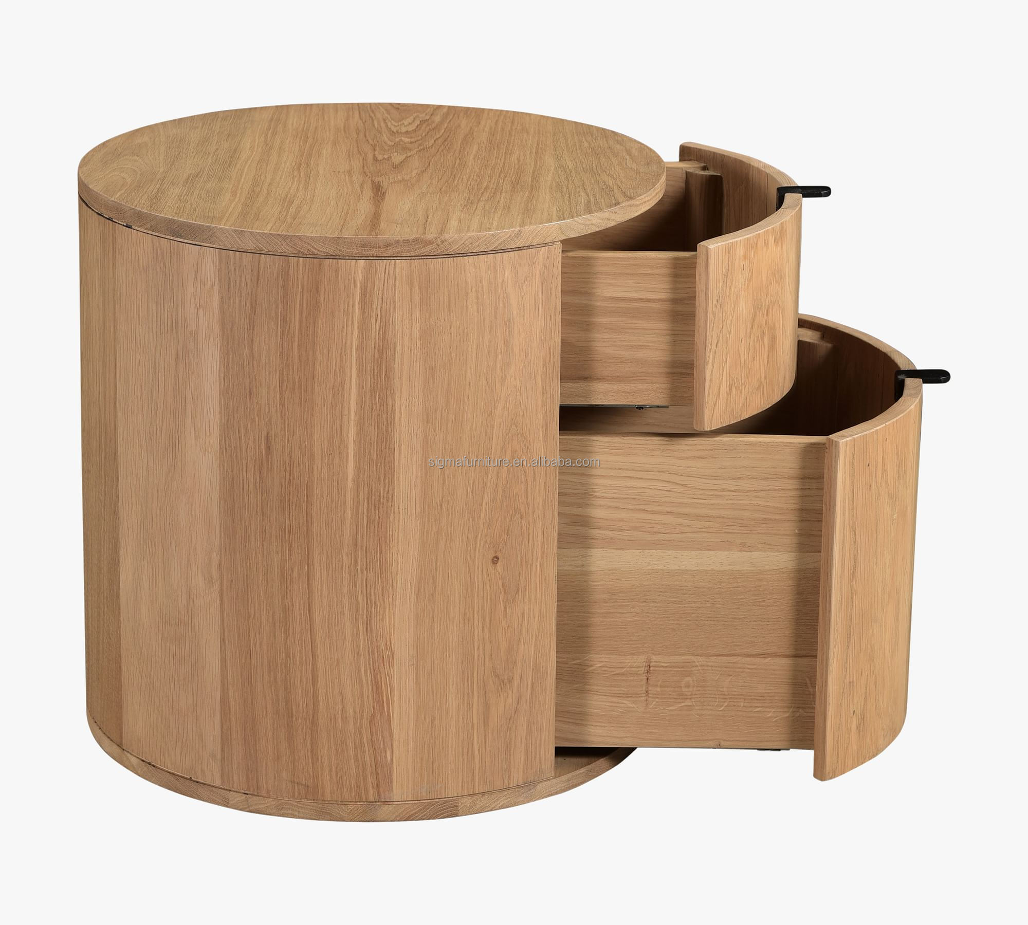 Luxury modern solid wood 2-drawer round bedroom bedside table cabinet nightstand