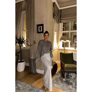 White Alexa Denim and <b>Silk</b> Pencil <b>Skirt</b> with Sequin Detail Midi Length Pleat Detail Workwear <b>Skirt</b> - Product Image 3