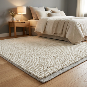 Tapis rectangulaire en laine et acrylique tissé à la main, à poils longs, antidérapant, moderne, couleur unie, pour chambre à coucher - Product Image 2