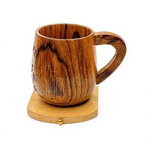 Tasse à café ou à thé en bois classique faite à la main de haute qualité avec soucoupe 200 ml – Verre écologique pour bière et vin - Product Image 1