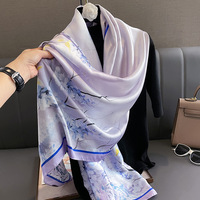 Foulard en Soie Tendance 180*90cm, Bandana 2026, Longue Écharpe Imprimée Paysage, Châle de Luxe en Soie