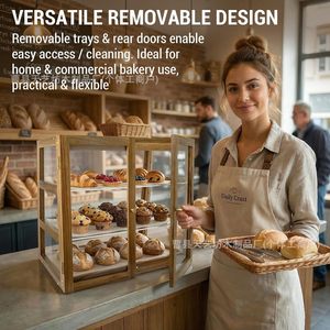 Boîte de rangement à pain en bois avec porte en verre et couvercle en acrylique, étagère de présentation double couche pour comptoir de boulangerie - Product Image 3