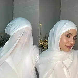 Hot selling Malaysian Islamic Unique Design Chiffon Hijab Scarf with Jersey Inner Cap Plain Women Instant Hijab