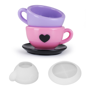3D elaborato cuore tazza di <span class=keywords><strong>caffè</strong></span> e vassoio a forma di stampo in Silicone per resina di cemento fai da te bacinella succulenta vaso di candela vaso Bonsai - Product Image 1