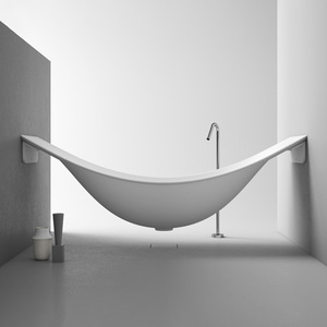 Nouveau design <span class=keywords><strong>Baignoire</strong></span> en pierre artificielle murale 2.2m <span class=keywords><strong>Baignoire</strong></span> en pierre artificielle blanche mate pour adulte - Product Image 2