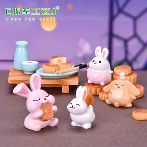 Mid-Autumn Festival series landscape small decoration resin crafts eat moon cake rabbit cute animal cook national style